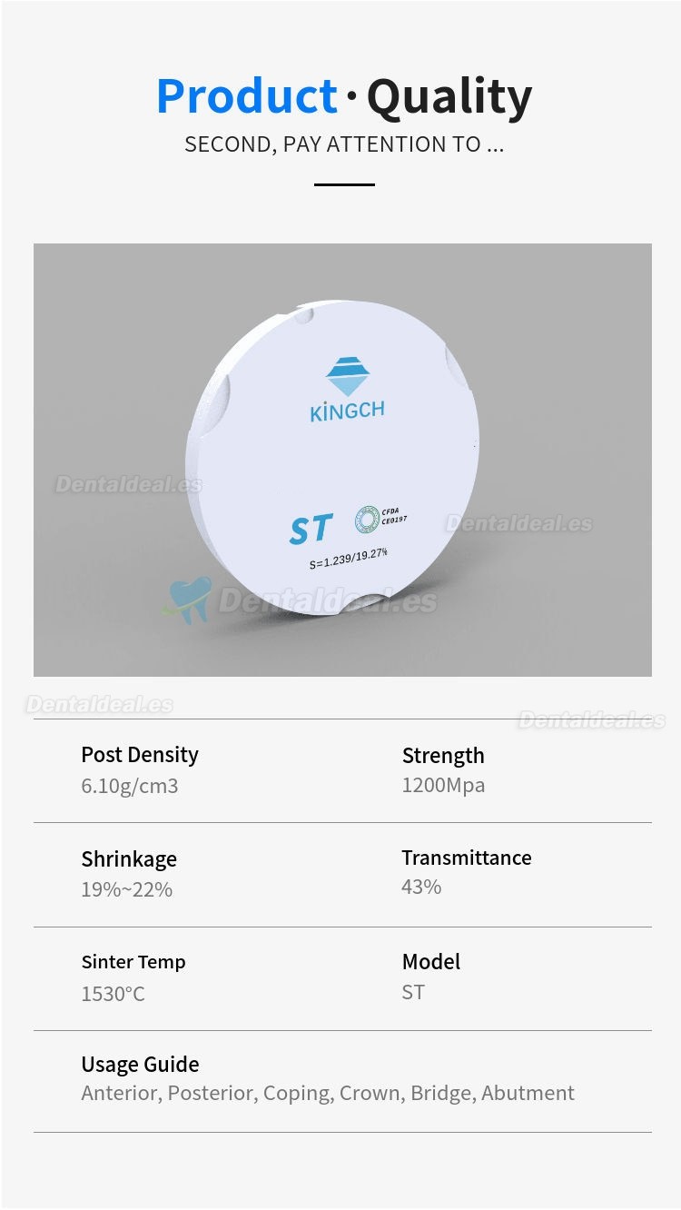 Bloque de circonio para laboratorio dental ST/HT de 95 mm compatible con el sistema Zirkon Zahn